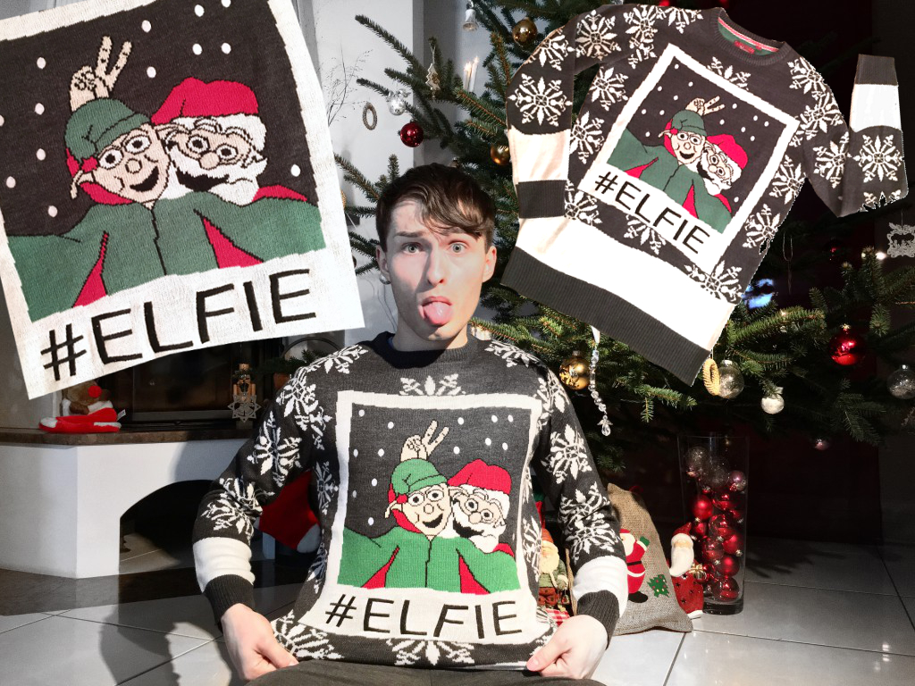 Lustiges Weihnachts-Outfit – Langarmshirt Mit Weihnachtsmann & Rentier-Motiv