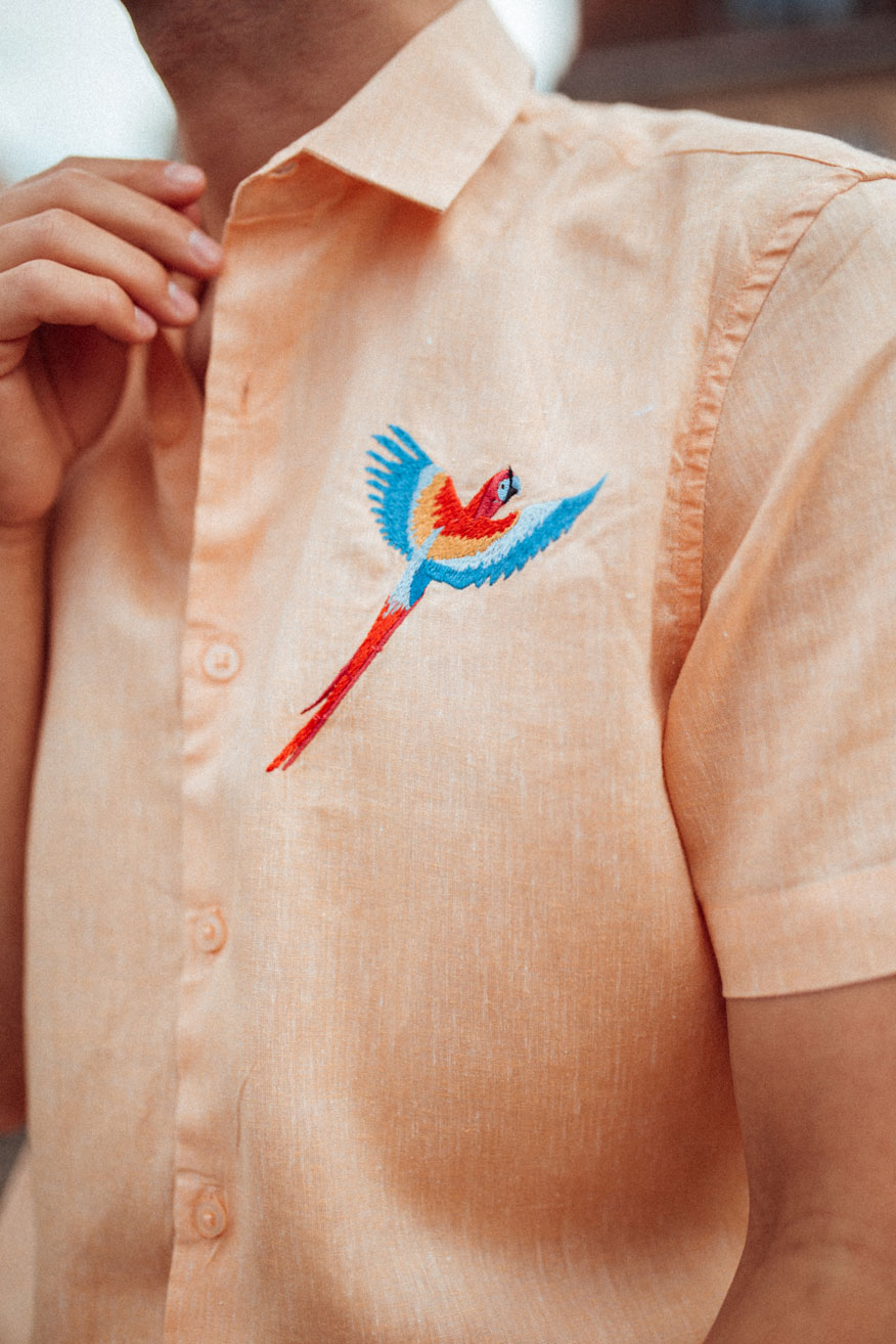 Hemd mit Stickerei | orangenes Hemd | Papagei | Mister Matthew 3