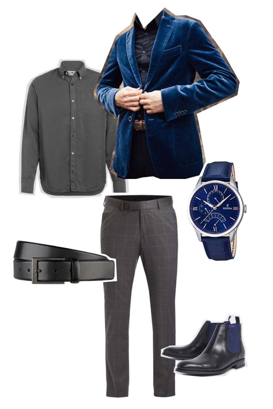 Outfit für Männer in Blautönen.